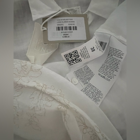 NWT $485 120% Lino Button Down Linen shirt White Size 38 gold flower s design - Picture 8 of 10